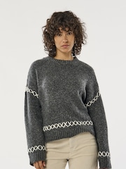 ONLY Grey Contrast Stitch Knitted Pullover Jumper - Image 1 of 7