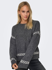 ONLY Grey Contrast Stitch Knitted Pullover Jumper - Image 3 of 7