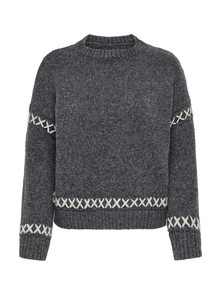 ONLY Grey Contrast Stitch Knitted Pullover Jumper - Image 7 of 7