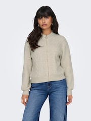 ONLY Cream Zip Front Knitted Cardigan - Image 1 of 7