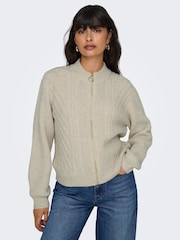 ONLY Cream Zip Front Knitted Cardigan - Image 4 of 7