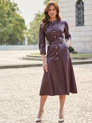 Sosandar Red Faux Leather Belted Fit And Flare Dress - Image 1 of 5