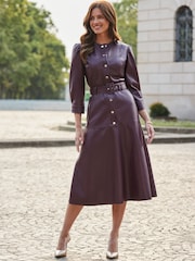 Sosandar Red Faux Leather Belted Fit And Flare Dress - Image 3 of 5