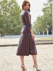 Sosandar Red Faux Leather Belted Fit And Flare Dress - Image 4 of 5