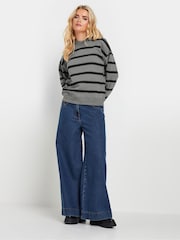 PixieGirl Petite Grey Stripe Crew Neck Sweatshirt - Image 2 of 5