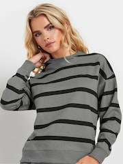 PixieGirl Petite Grey Stripe Crew Neck Sweatshirt - Image 4 of 5