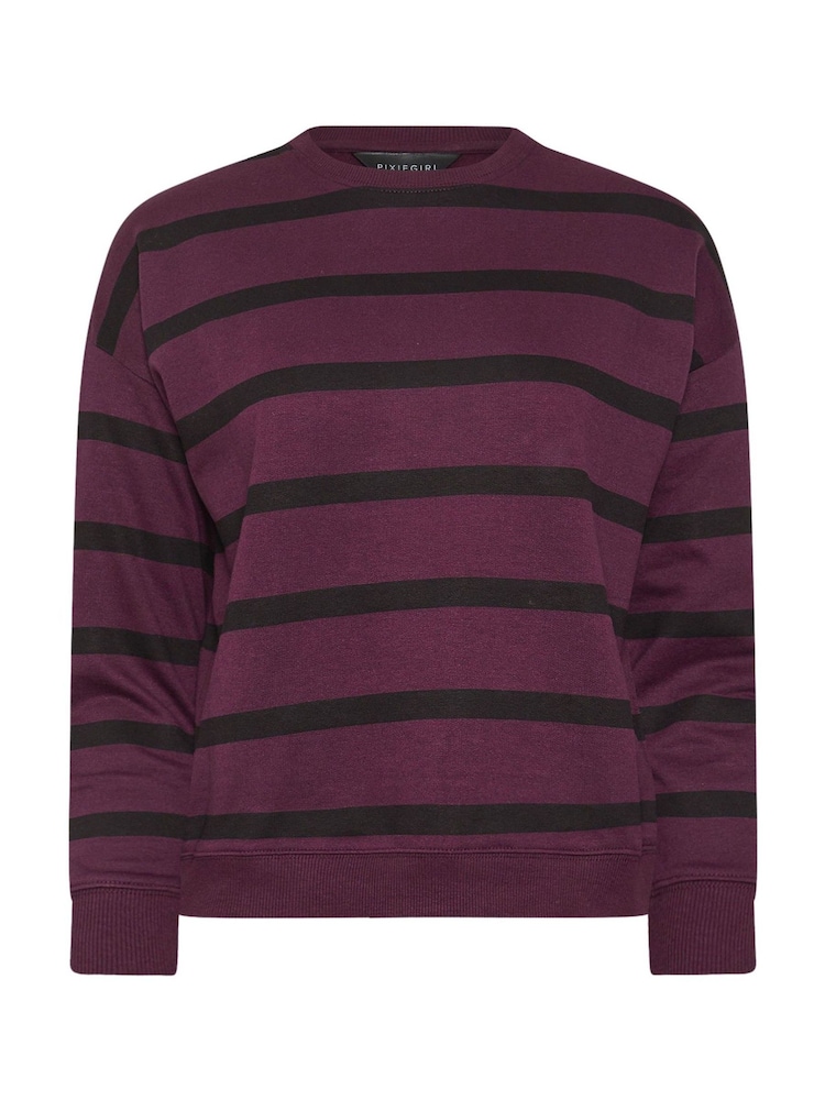 PixieGirl Petite Purple Stripe Crew Neck Sweatshirt - Image 6 of 6