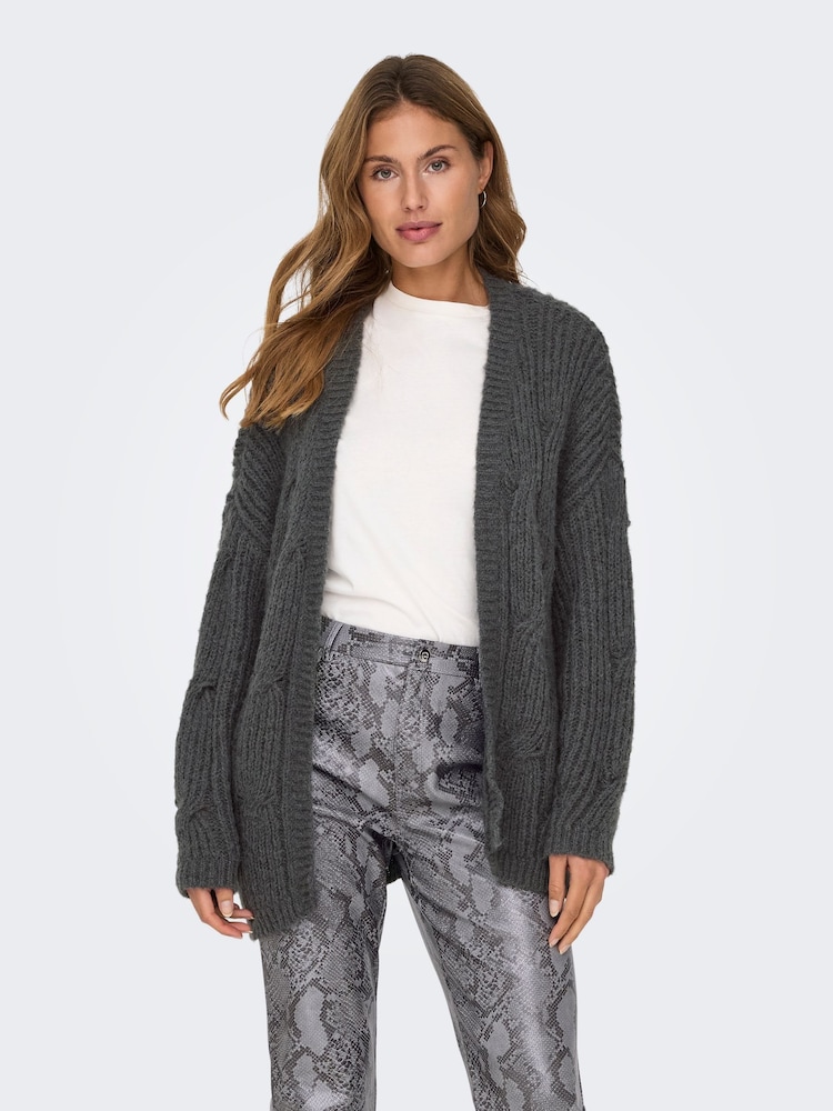 ONLY Grey Chunky Knitted Open Cardigan - Image 1 of 8 ONLY Grey Chunky Knitted Open Cardigan - Image 1 of 8