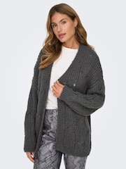 ONLY Grey Chunky Knitted Open Cardigan - Image 5 of 8