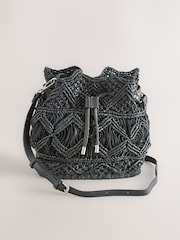 Rockett St George Black Leather Macrame Cross-Body Bag - Image 4 of 4