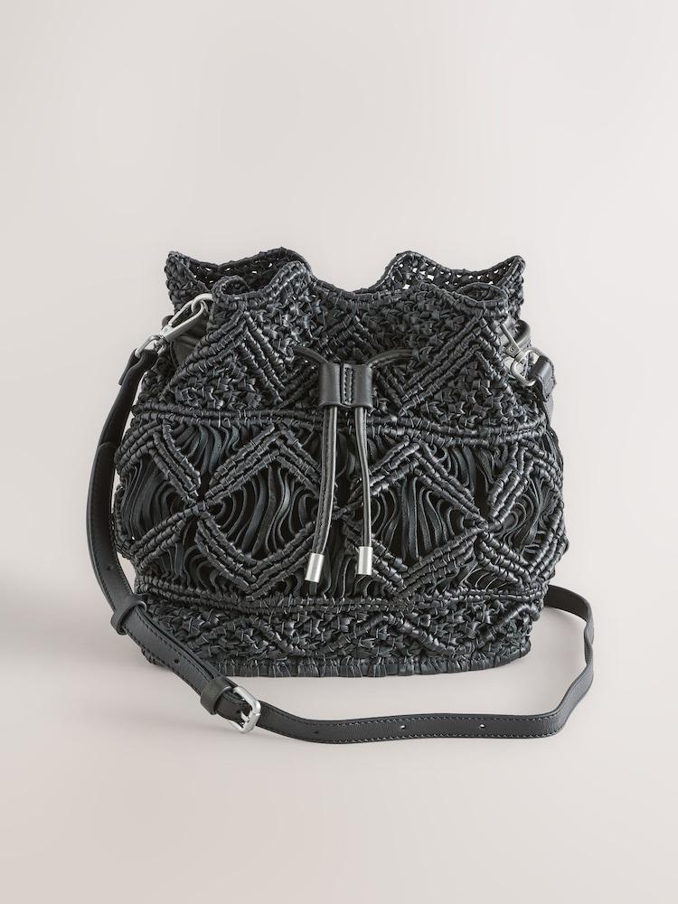 Rockett St George Black Leather Macrame Cross-Body Bag - Image 4 of 4