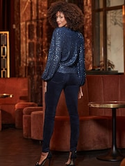 Sosandar Blue Tall Velvet Skinny Jeans - Image 3 of 6
