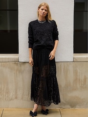 Baukjen Alice Recycled Lace Black Midi Skirt - Image 1 of 4