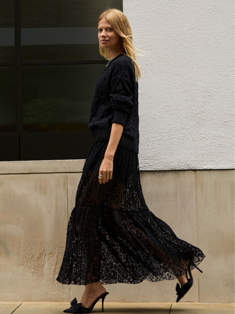Baukjen Alice Recycled Lace Black Midi Skirt - Image 2 of 4