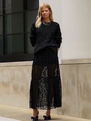 Baukjen Alice Recycled Lace Black Midi Skirt - Image 3 of 4
