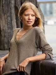Baukjen Lyra Sparkle V-Neck Brown Jumper - Image 1 of 5