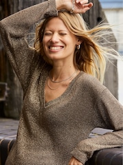 Baukjen Lyra Sparkle V-Neck Brown Jumper - Image 3 of 5