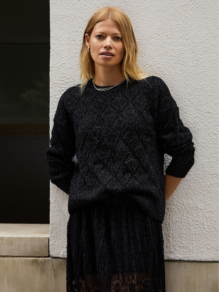 Baukjen Lumi Sparkle Stitch Detail Black Jumper - Image 1 of 5