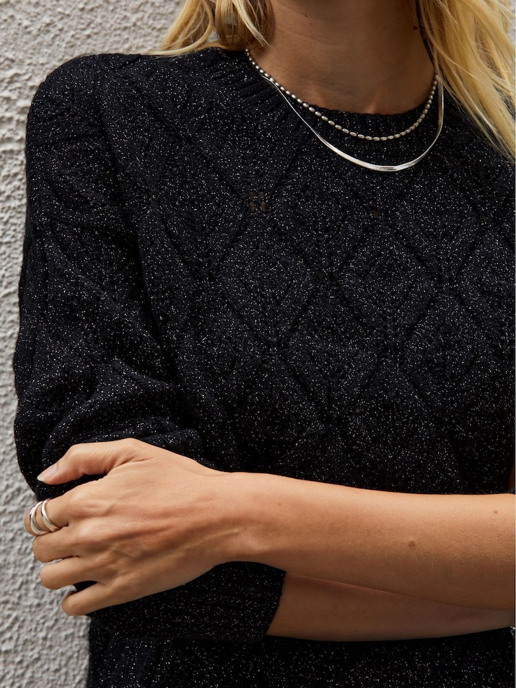Baukjen Lumi Sparkle Stitch Detail Black Jumper - Image 2 of 5