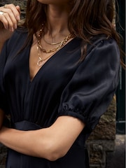 Baukjen Cathy Satin V-Neck Black Midi Dress - Image 4 of 5