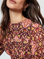 Another Sunday Pink Geo Print Seam Detail Balloon Sleeve Tiered Midi Dress - Image 3 of 4
