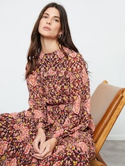 Another Sunday Pink Geo Print Seam Detail Balloon Sleeve Tiered Midi Dress - Image 4 of 4