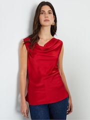 Another Sunday Red Satin Sleeveless Cowl Cami Top - Image 1 of 4