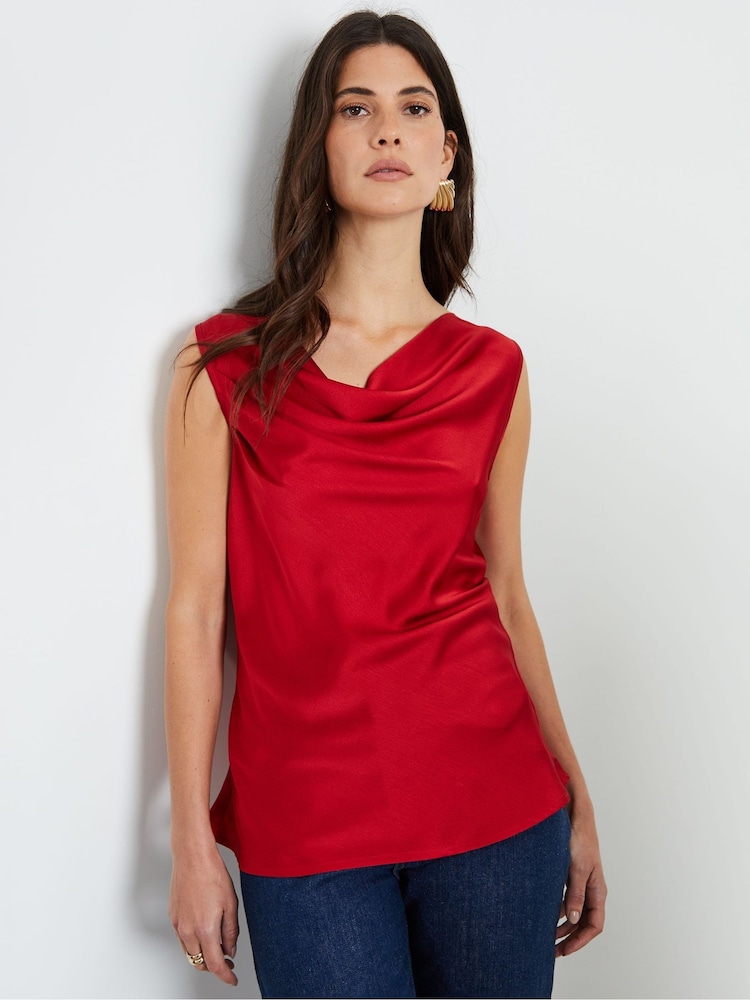 Another Sunday Red Satin Sleeveless Cowl Cami Top - Image 1 of 4