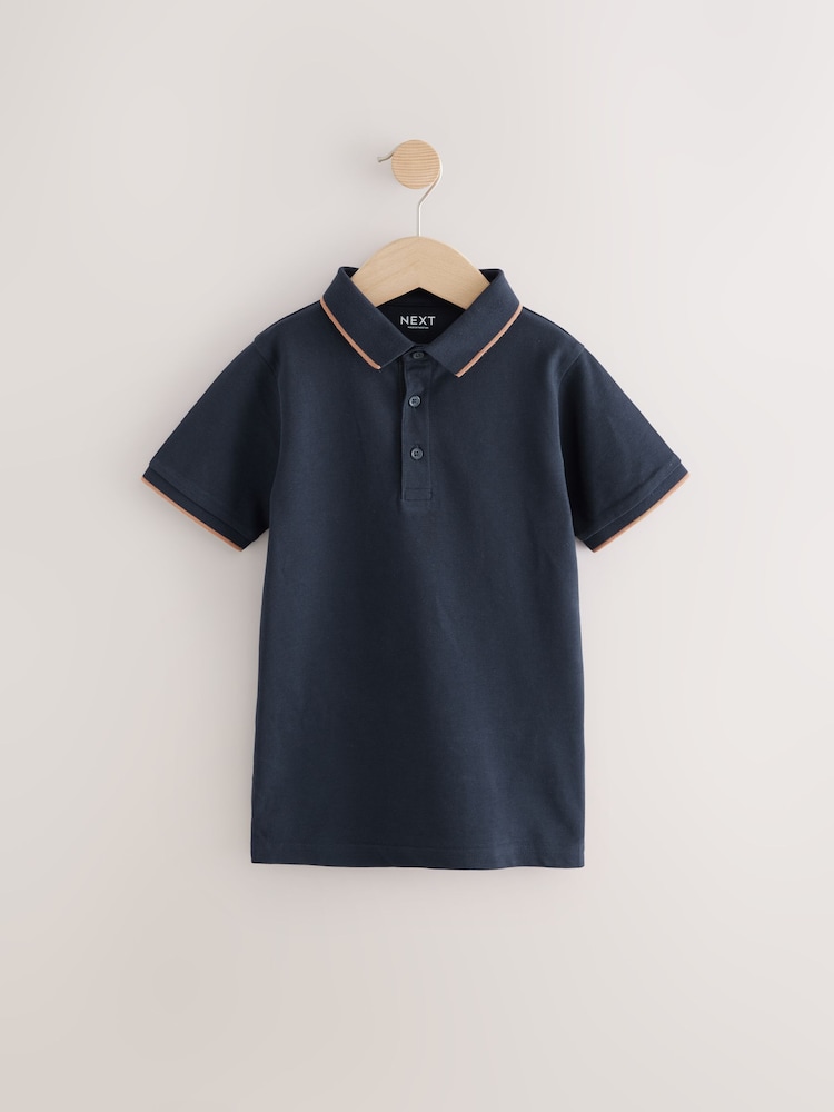Blanc/ Cobalt Bleu/ Marine - Short Sleeve Polo Shirts 3 pack (3-16yrs) - Image 5 of 7