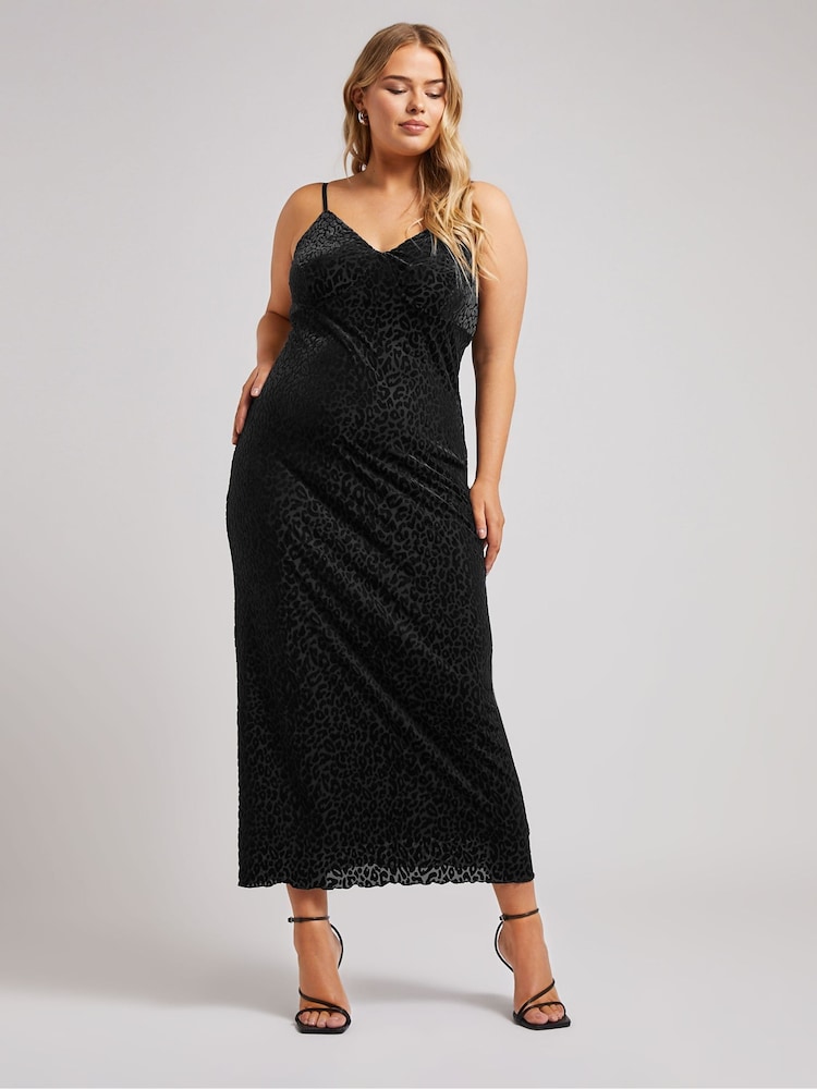 Yours Curve Black London Burn Out Velour Column Dress - Image 2 of 5
