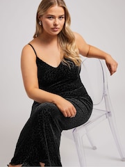 Yours Curve Black London Burn Out Velour Column Dress - Image 4 of 5