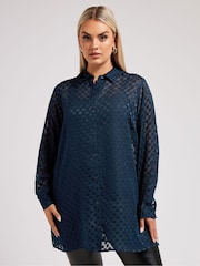 Yours Curve Blue London Spot Burnout Shirt - Image 1 of 5