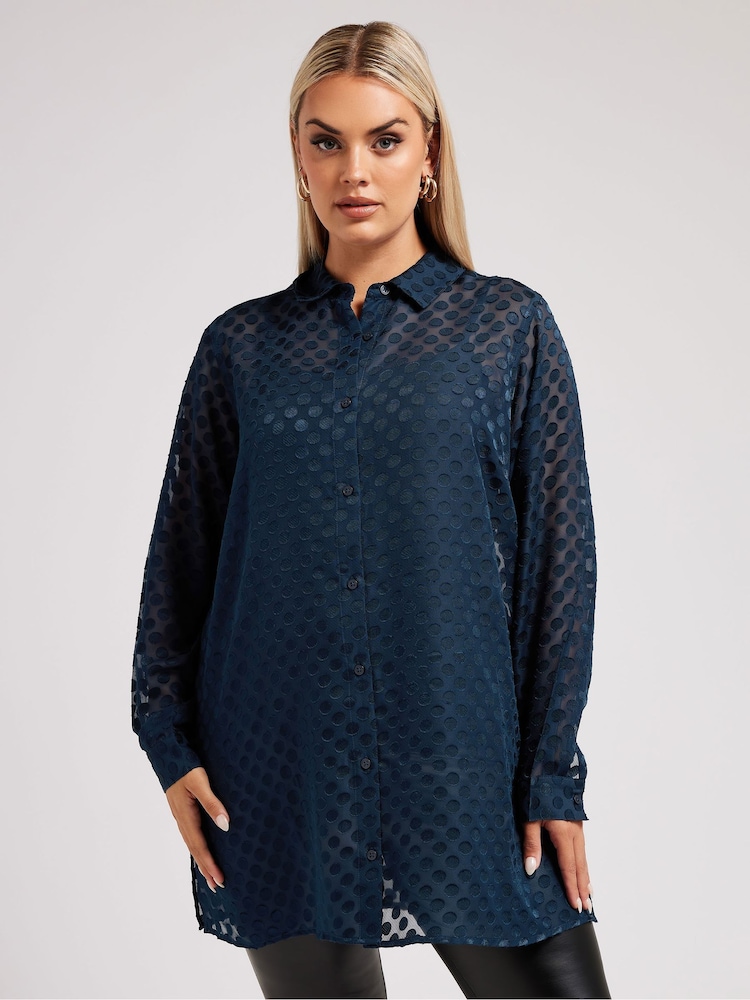 Yours Curve Blue London Spot Burnout Shirt - Image 1 of 5