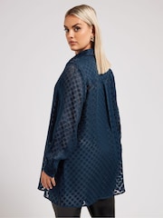 Yours Curve Blue London Spot Burnout Shirt - Image 3 of 5