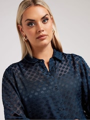 Yours Curve Blue London Spot Burnout Shirt - Image 4 of 5