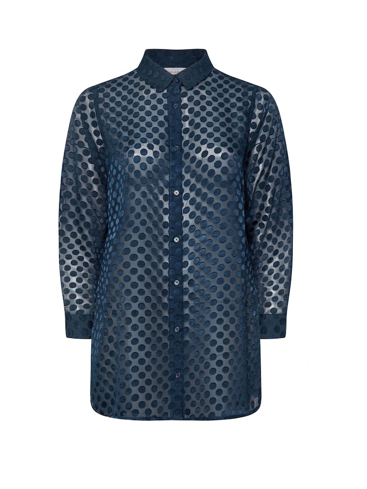 Yours Curve Blue London Spot Burnout Shirt - Image 5 of 5
