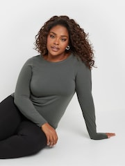 Yours Curve Grey Thermal Heat Long Sleeve Top - Image 1 of 5