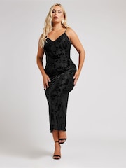 Yours Curve Black Velour Floral Midaxi Slip Dress - Image 4 of 6