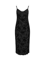 Yours Curve Black Velour Floral Midaxi Slip Dress - Image 6 of 6