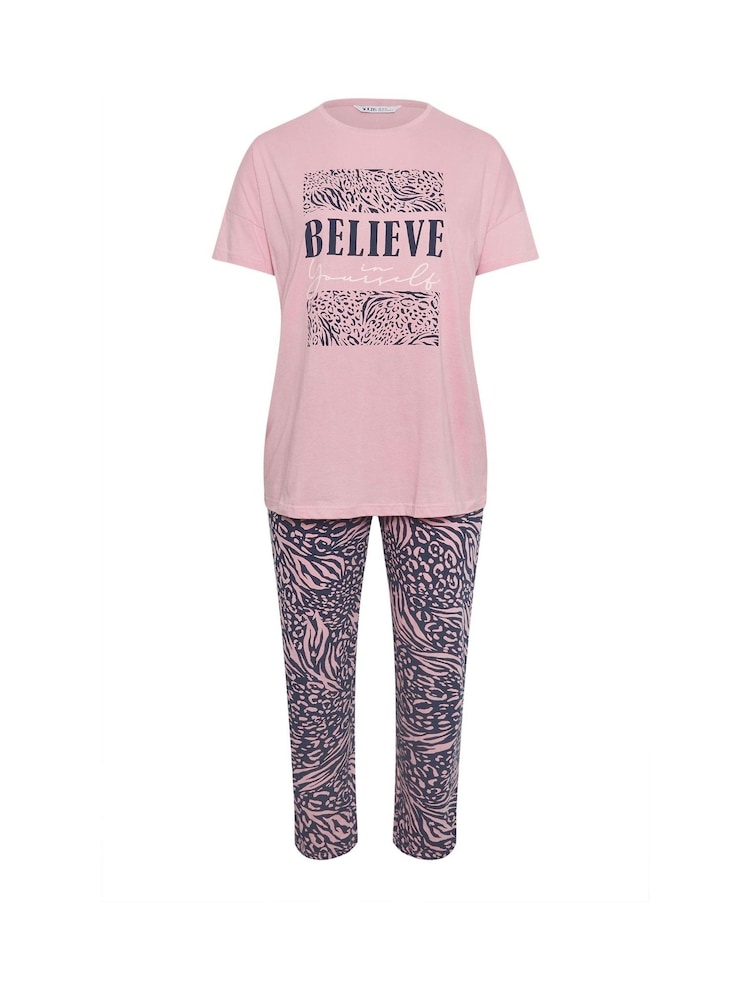 Yours Curve Pink 100% Cotton Believe Short Sleeve Wide Leg Pyjamas Set - Image 5 of 5 Yours Curve Pink 100% Cotton Believe Short Sleeve Wide Leg Pyjamas Set - Image 5 of 5