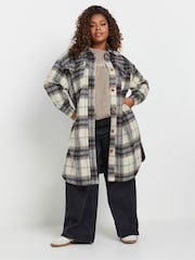 Yours Curve Blue Longline Checked Shacket - Image 1 of 5