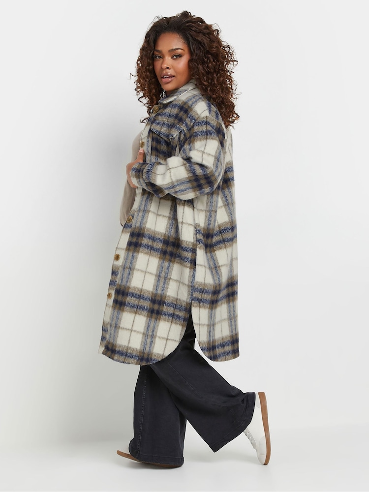 Yours Curve Blue Longline Checked Shacket - Image 2 of 5