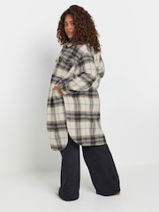 Yours Curve Blue Longline Checked Shacket - Image 3 of 5