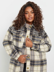 Yours Curve Blue Longline Checked Shacket - Image 4 of 5