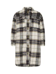 Yours Curve Blue Longline Checked Shacket - Image 5 of 5