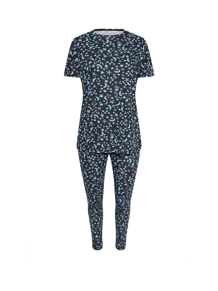 Conjunto de pijama de algodón 100 % y manga corta con diseño cónico y estampado de lunas pequeñas de Yours Curve - Imagen 5 de 5 Conjunto de pijama de algodón 100 % y manga corta con diseño cónico y estampado de lunas pequeñas de Yours Curve - Imagen 5 de 5