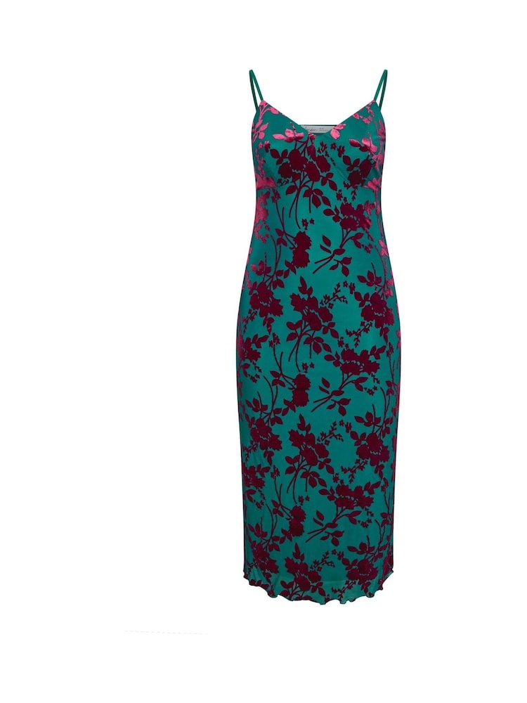 Yours Curve Green London Burn Out Velour Column Dress - Image 6 of 6