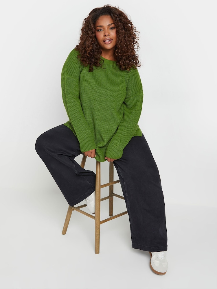 Yours Curve Green Drop Shoulder Solid Jumper - Image 1 of 5