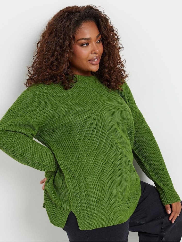 Yours Curve Green Drop Shoulder Solid Jumper - Image 2 of 5 Yours Curve Green Drop Shoulder Solid Jumper - Image 2 of 5
