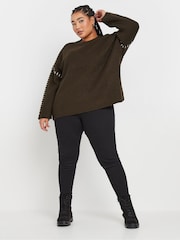 Yours Curve Brown Blanket Stitch Jumper - Image 3 of 6